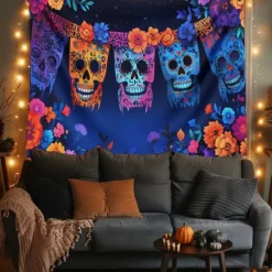 Day of the Dead Tapestry Banners Wall Hangings Skeleton Mexico Dark Punk Gothic Style Party Dorm Shooting Backgrounds Decorations Wall Door Background