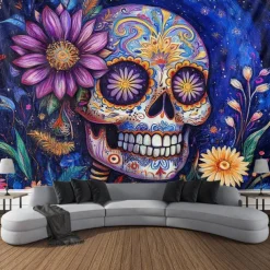Day of the Dead Tapestry Banners Wall Hangings Skeleton Mexico Dark Punk Gothic Style Party Dorm Shooting Backgrounds Decorations Wall Door Background