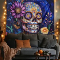 Day of the Dead Tapestry Banners Wall Hangings Skeleton Mexico Dark Punk Gothic Style Party Dorm Shooting Backgrounds Decorations Wall Door Background