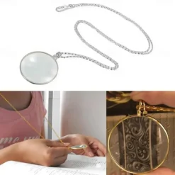 Decorative Monocle Necklace with 5x Magnifier Magnifying Glass Pendant Gold Silver Plated Chain Necklace for Women Jewelry Gift
