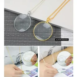 Decorative Monocle Necklace with 5x Magnifier Magnifying Glass Pendant Gold Silver Plated Chain Necklace for Women Jewelry Gift