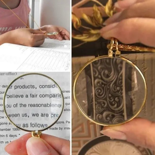 Decorative Monocle Necklace with 5x Magnifier Magnifying Glass Pendant Gold Silver Plated Chain Necklace for Women Jewelry Gift