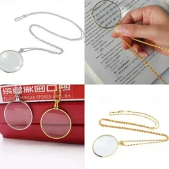 Decorative Monocle Necklace with 5x Magnifier Magnifying Glass Pendant Gold Silver Plated Chain Necklace for Women Jewelry Gift