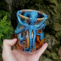 Deep Blue Octopus Mug, Resin Coffee Cup with 3D Tentacle Design, Nautical Themed Drinkware, Unique Gift for Ocean Lovers & Home Decor