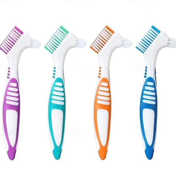 Denture Toothbrush For Adults, Denture Cleaning Brush, Hard Denture Brush Oral Care Double-Sided Toothbrush, Specially Designed To Thorough Cleaning Dentures & Bridges
