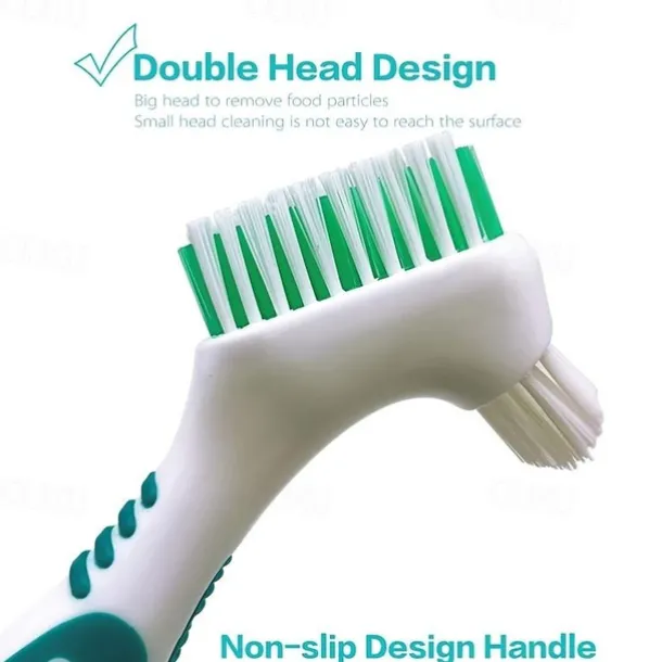 Denture Toothbrush For Adults, Denture Cleaning Brush, Hard Denture Brush Oral Care Double-Sided Toothbrush, Specially Designed To Thorough Cleaning Dentures & Bridges