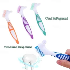 Denture Toothbrush For Adults, Denture Cleaning Brush, Hard Denture Brush Oral Care Double-Sided Toothbrush, Specially Designed To Thorough Cleaning Dentures & Bridges