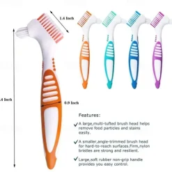 Denture Toothbrush For Adults, Denture Cleaning Brush, Hard Denture Brush Oral Care Double-Sided Toothbrush, Specially Designed To Thorough Cleaning Dentures & Bridges