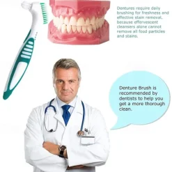 Denture Toothbrush For Adults, Denture Cleaning Brush, Hard Denture Brush Oral Care Double-Sided Toothbrush, Specially Designed To Thorough Cleaning Dentures & Bridges