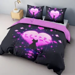 Designer Cat Heart Pet Portrait Pattern Duvet Cover Set Comforter Set Soft 3-Piece Luxury Cotton Bedding Set Home Decor Gift King Queen Duvet Cover