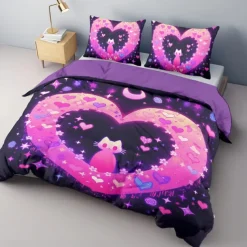 Designer Cat Heart Pet Portrait Pattern Duvet Cover Set Comforter Set Soft 3-Piece Luxury Cotton Bedding Set Home Decor Gift King Queen Duvet Cover