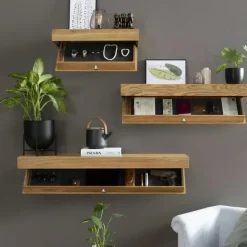Designer Shelves with Compartments, Hidden Floating Shelves, Upgraded Concealed Compartment Storage Solutions, Wall Panel for Living Room Office, Wooden Shelf Decoration