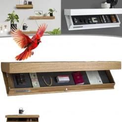 Designer Shelves with Compartments, Hidden Floating Shelves, Upgraded Concealed Compartment Storage Solutions, Wall Panel for Living Room Office, Wooden Shelf Decoration