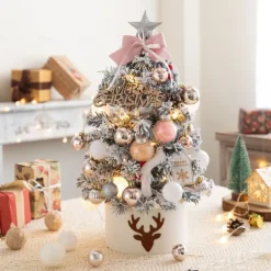 Desktop Mini Christmas Tree Set 60cm Pink Illuminated Christmas Tree Flocking Christmas Decoration