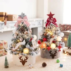 Desktop Mini Christmas Tree Set 60cm Pink Illuminated Christmas Tree Flocking Christmas Decoration