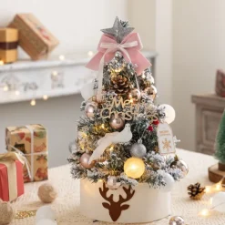 Desktop Mini Christmas Tree Set 60cm Pink Illuminated Christmas Tree Flocking Christmas Decoration