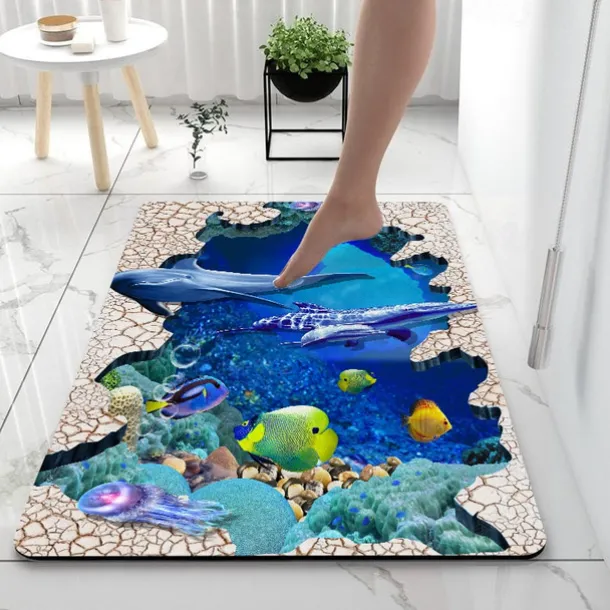 Diatomaceous Earth Bath Mat 3D Seaworld Super Absorbent Bathroom Rug Door Mat New Design