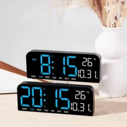 Digital Alarm Clock Adjustable Brightness Wall Clock Desk Clock with Temperature Display for Office Living Room Shelf