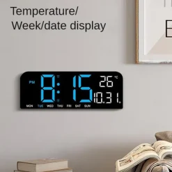 Digital Alarm Clock Adjustable Brightness Wall Clock Desk Clock with Temperature Display for Office Living Room Shelf