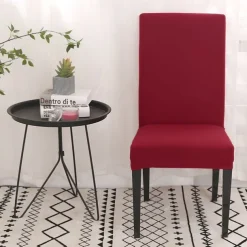 Dining Chair Cover Burgundy Stretch Chair Seat Slipcover Elastic Chair Protector For Dining Party Hotel Wedding Soft Washable