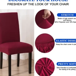Dining Chair Cover Burgundy Stretch Chair Seat Slipcover Elastic Chair Protector For Dining Party Hotel Wedding Soft Washable