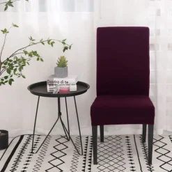 Dining Chair Cover Burgundy Stretch Chair Seat Slipcover Elastic Chair Protector For Dining Party Hotel Wedding Soft Washable
