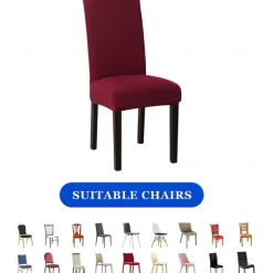 Dining Chair Cover Burgundy Stretch Chair Seat Slipcover Elastic Chair Protector For Dining Party Hotel Wedding Soft Washable