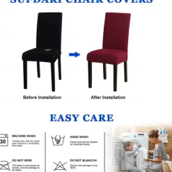 Dining Chair Cover Burgundy Stretch Chair Seat Slipcover Elastic Chair Protector For Dining Party Hotel Wedding Soft Washable