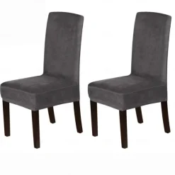 Dining Chair Cover Stretch Chair Seat Slipcover Velvet Soft Plain Solid Color Durable Washable Furniture Protector For Dining Room Party
