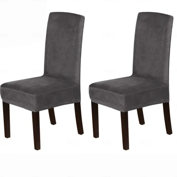 Dining Chair Cover Stretch Chair Seat Slipcover Velvet Soft Plain Solid Color Durable Washable Furniture Protector For Dining Room Party