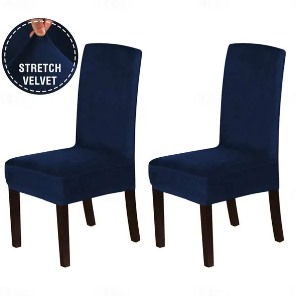 Dining Chair Cover Stretch Chair Seat Slipcover Velvet Soft Plain Solid Color Durable Washable Furniture Protector For Dining Room Party