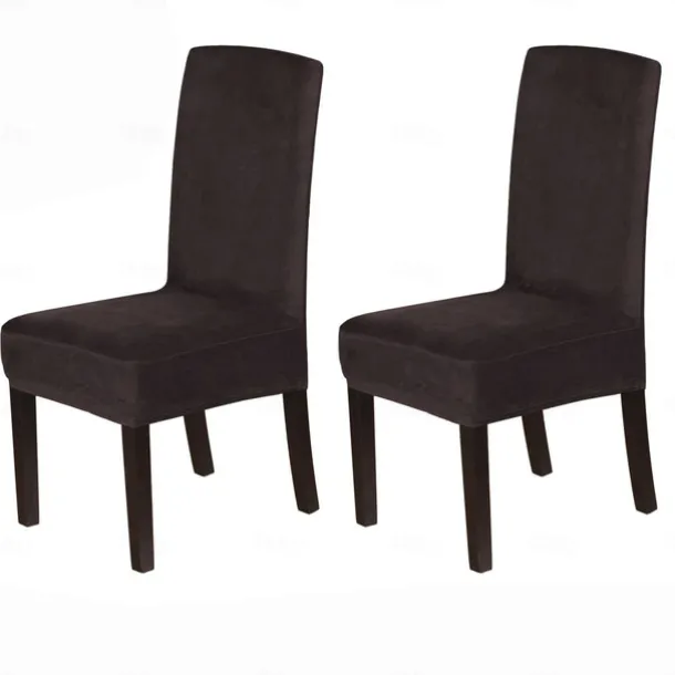 Dining Chair Cover Stretch Chair Seat Slipcover Velvet Soft Plain Solid Color Durable Washable Furniture Protector For Dining Room Party
