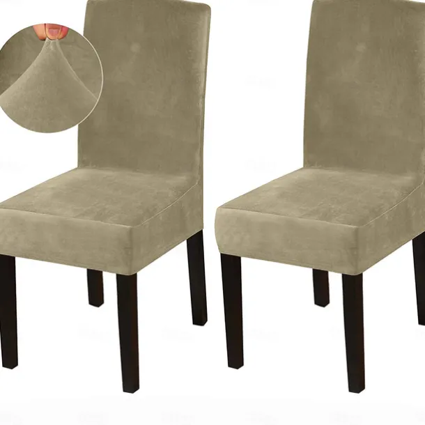 Dining Chair Cover Stretch Chair Seat Slipcover Velvet Soft Plain Solid Color Durable Washable Furniture Protector For Dining Room Party