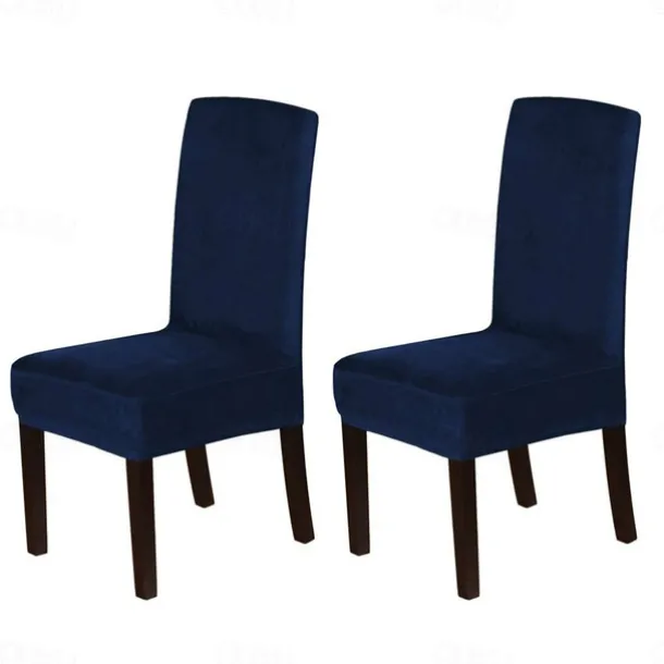 Dining Chair Cover Stretch Chair Seat Slipcover Velvet Soft Plain Solid Color Durable Washable Furniture Protector For Dining Room Party