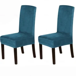 Dining Chair Cover Stretch Chair Seat Slipcover Velvet Soft Plain Solid Color Durable Washable Furniture Protector For Dining Room Party