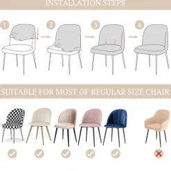 Dining Chair Cover Stretch Velvet Upholstered Side Dining Chair Cover Slipcover Burgundy Red Curved Back Mid Century Accent Dining Chair Covers for Kitchen Living Room