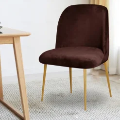 Dining Chair Cover Stretch Velvet Upholstered Side Dining Chair Cover Slipcover Burgundy Red Curved Back Mid Century Accent Dining Chair Covers for Kitchen Living Room