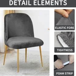 Dining Chair Cover Stretch Velvet Upholstered Side Dining Chair Cover Slipcover Burgundy Red Curved Back Mid Century Accent Dining Chair Covers for Kitchen Living Room