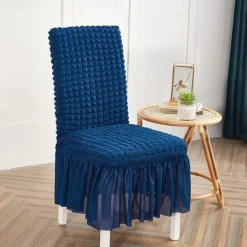 Dining Chair Covers, Stretch Chair Cover Removable Washable Chair Slipcover Dining Room Solid Color Little Plaid with Skirt Banquet Chair Covers Polyester