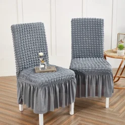 Dining Chair Covers, Stretch Chair Cover Removable Washable Chair Slipcover Dining Room Solid Color Little Plaid with Skirt Banquet Chair Covers Polyester