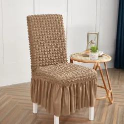 Dining Chair Covers, Stretch Chair Cover Removable Washable Chair Slipcover Dining Room Solid Color Little Plaid with Skirt Banquet Chair Covers Polyester