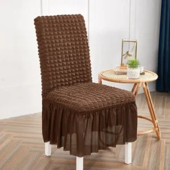 Dining Chair Covers, Stretch Chair Cover Removable Washable Chair Slipcover Dining Room Solid Color Little Plaid with Skirt Banquet Chair Covers Polyester