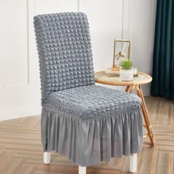 Dining Chair Covers, Stretch Chair Cover Removable Washable Chair Slipcover Dining Room Solid Color Little Plaid with Skirt Banquet Chair Covers Polyester