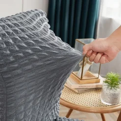 Dining Chair Covers, Stretch Chair Cover Removable Washable Chair Slipcover Dining Room Solid Color Little Plaid with Skirt Banquet Chair Covers Polyester