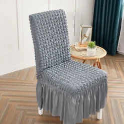 Dining Chair Covers, Stretch Chair Cover Removable Washable Chair Slipcover Dining Room Solid Color Little Plaid with Skirt Banquet Chair Covers Polyester