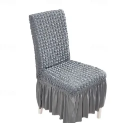 Dining Chair Covers, Stretch Chair Cover Removable Washable Chair Slipcover Dining Room Solid Color Little Plaid with Skirt Banquet Chair Covers Polyester