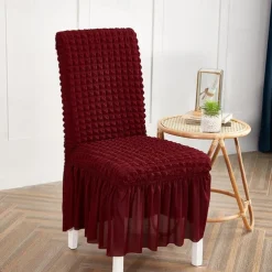Dining Chair Covers, Stretch Chair Cover Removable Washable Chair Slipcover Dining Room Solid Color Little Plaid with Skirt Banquet Chair Covers Polyester