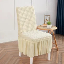 Dining Chair Covers, Stretch Chair Cover Removable Washable Chair Slipcover Dining Room Solid Color Little Plaid with Skirt Banquet Chair Covers Polyester