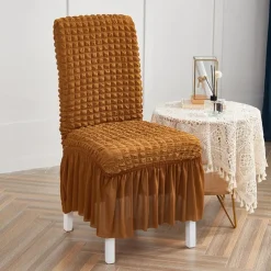 Dining Chair Covers, Stretch Chair Cover Removable Washable Chair Slipcover Dining Room Solid Color Little Plaid with Skirt Banquet Chair Covers Polyester