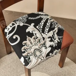 Dining Chair Seat Covers Stretch Printed Chair Seat Covers Set of 2 Removable Washable Upholstered Chair Seat Protector Cushion Slipcovers for Kitchen Office